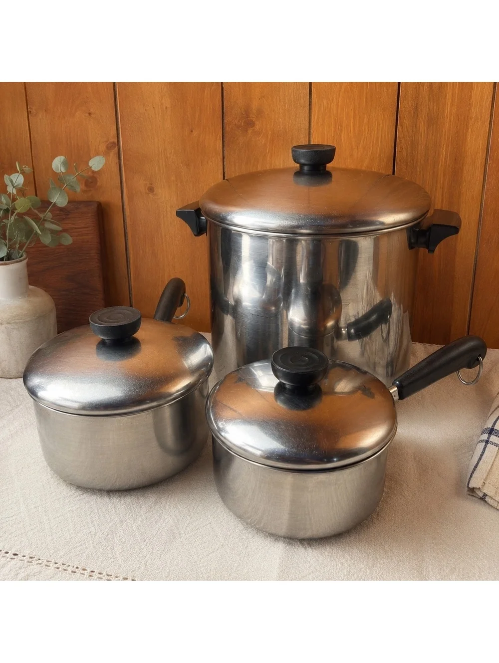 Vintage Revere Ware Stainless Steel Cookware Set 1 Qt 1.5 Qt 8 Qt Pots With Lids